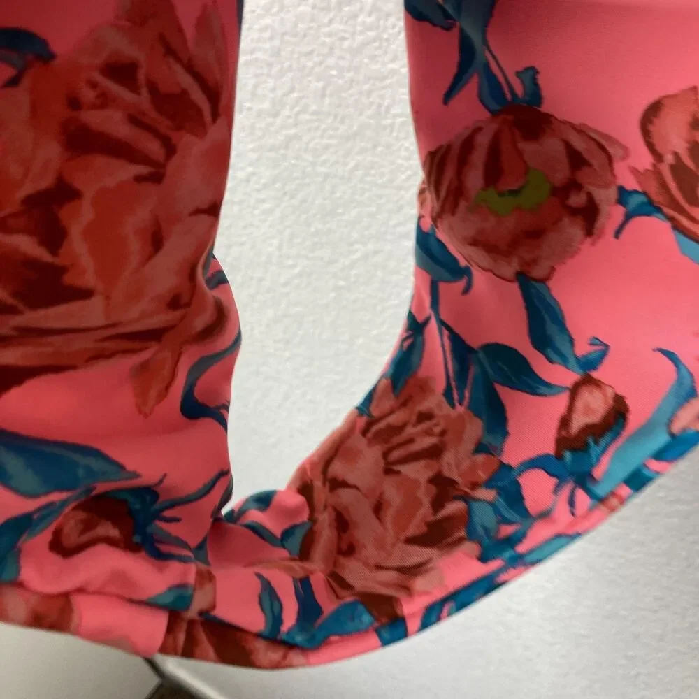Tori Praver One Piece Swimsuit Womens Large Pink Floral Cutout Monokini Tropical
